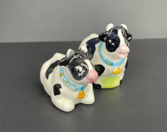 ヴィンテージ セラミック 牛 塩コショウ入れ 手描き ブラジル 農家 酪農