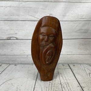 Mother Child Hand Carved Wood Sculpture Wooden Carving Vintage