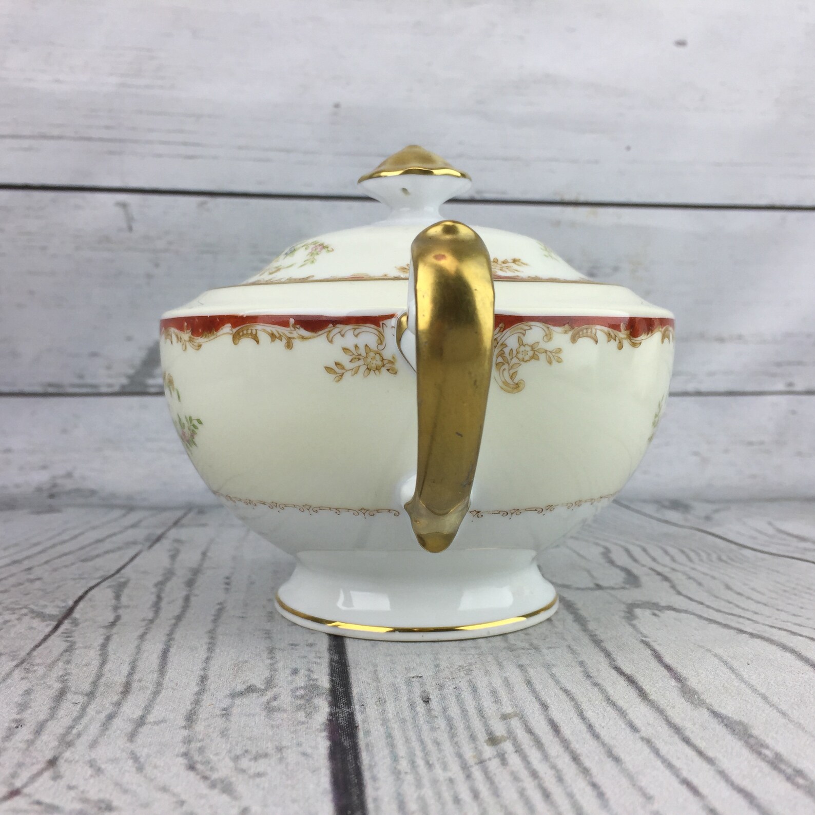 Meito China Sugar Bowl Made in Japan Floral Gold Gilt Vintage Etsy