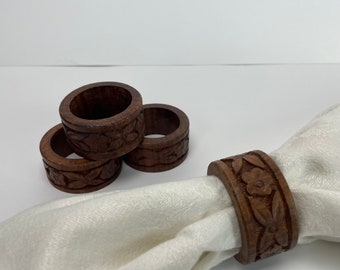 Carved Wood Napkin Rings-Set of 4