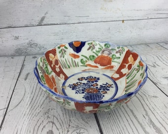 Japanse Imari Bowl porselein eind19e eeuw 7,25" Handverf antieke keramiek