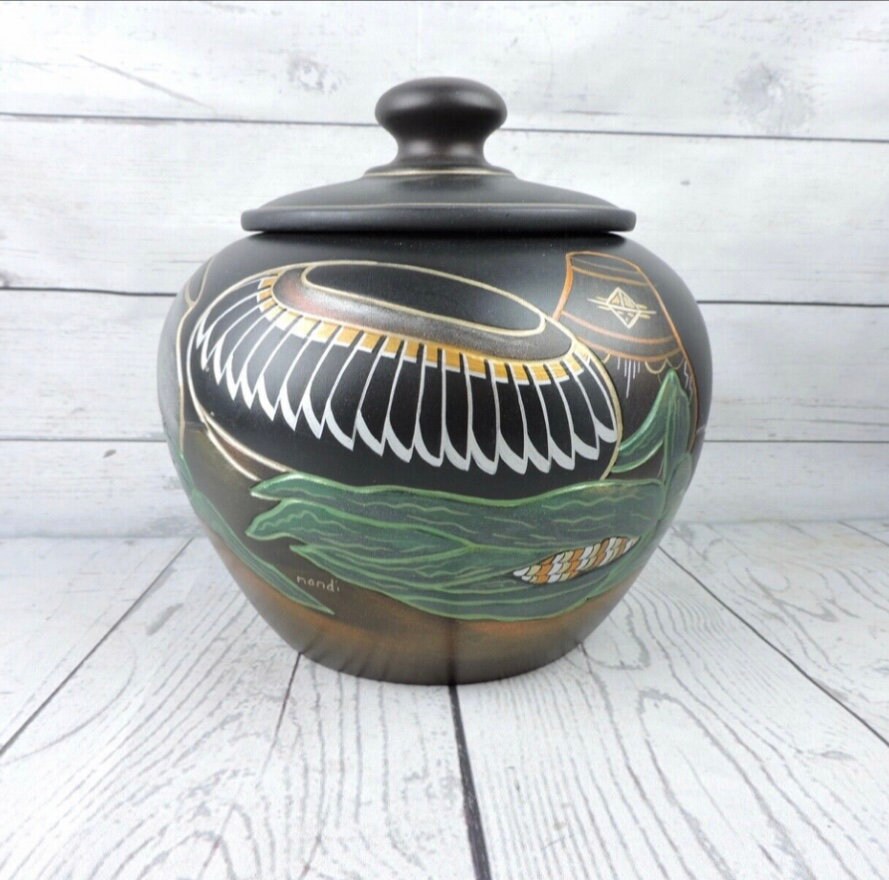 Nandi Original Pottery Lid Southwestern Native American Jar Signed Pot VTG Etsy