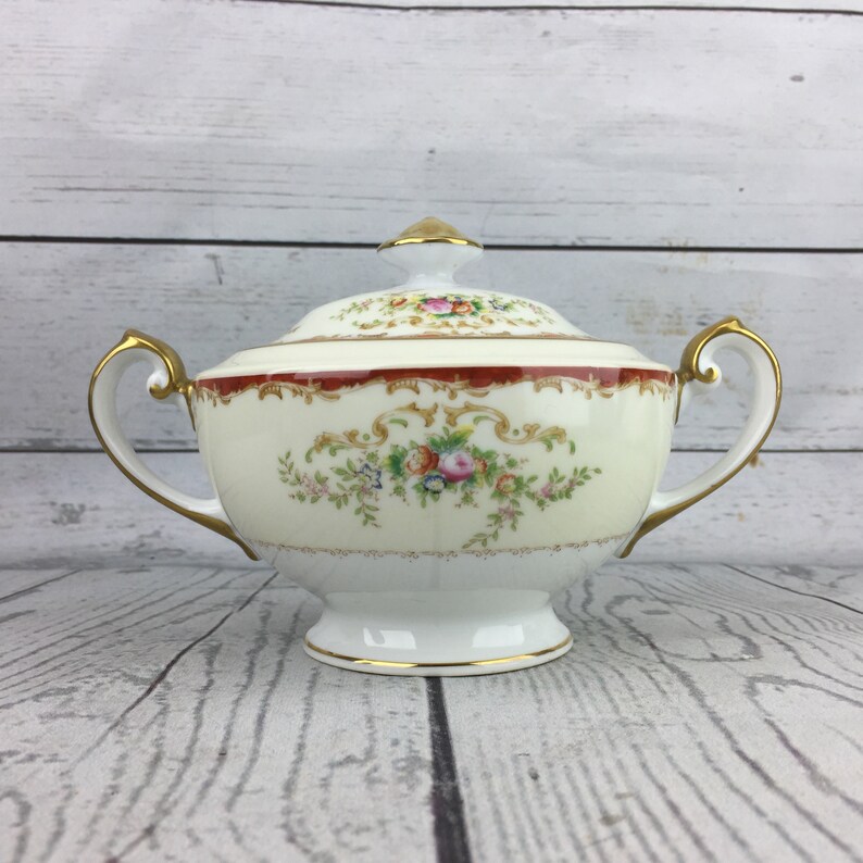 Meito China Sugar Bowl Made in Japan Floral Gold Gilt Vintage Etsy