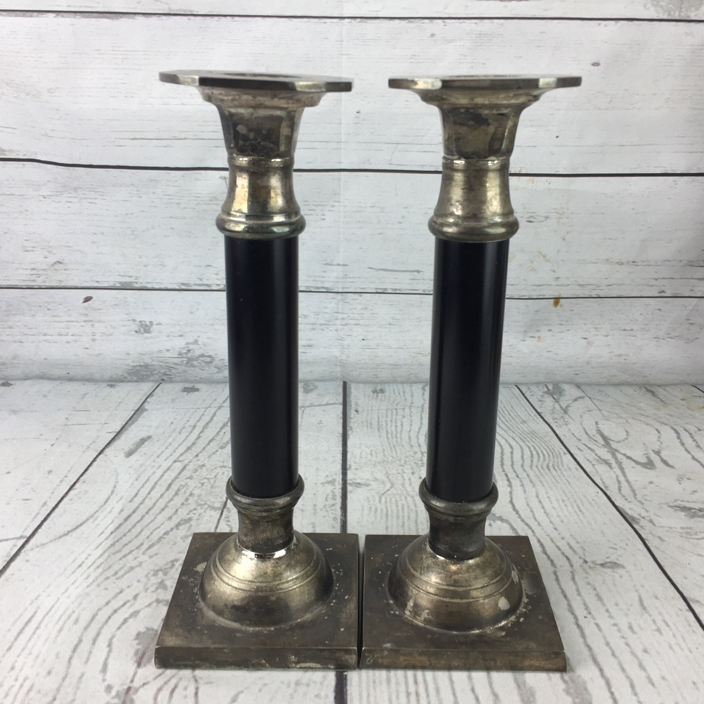 Vtg Column Candlesticks Black Candlesticks Pair Weighted Taper Etsy