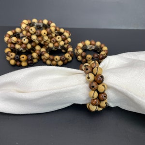 Wooden Beads Napkin Rings Set of Natural Wood Holders Earthy