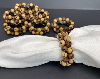 Wooden Beads Napkin Rings Set of Natural Wood Holders Earthy