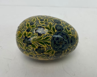 Paper Mache Easter Egg Handmade Hand Painted Yellow Blue Green Floral Vintage