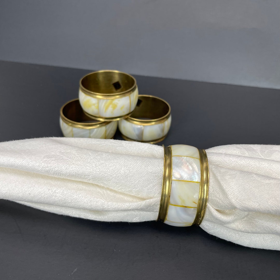 Brass & Capiz Shell Napkin Rings Set of 4 Holders Mother of Etsy