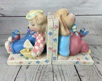 Serre-livres pour enfants 2 Bunny Bear Bluebird Child Reading Nursery Book vintage 98