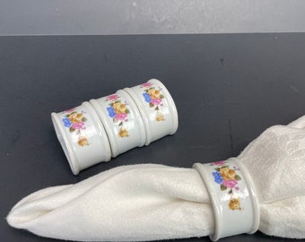 Juego de 4 servilleteros de porcelana floral blanca, Juego de 4 mantelería Cottagecore para cena y fiesta