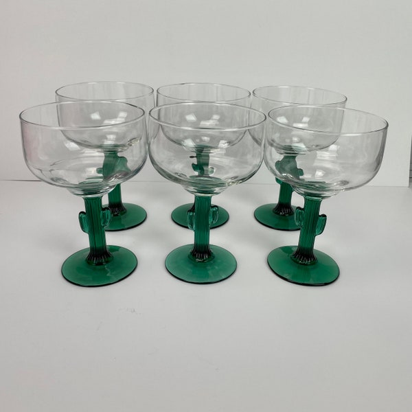 Saguaro Cactus Green Stemmed Margarita Glasses set of 6 Barware Fiesta Vintage