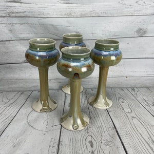 Art Pottery Footed Goblets Set of 4 Wine Glasses Hand Signed Artist Signed Vtg