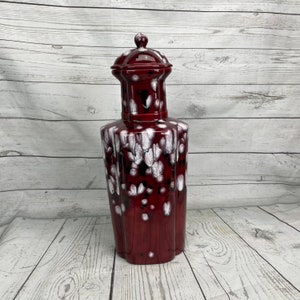 Vintage Red Multicolor Reactive Glaze Ceramic Pottery Lidded Jar 16.5” Signed