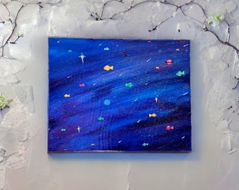 Galaxy Aquarium| Nature Inspired Handpainted Abstract Art, One of a Kind Wall Decor, Unique Landscape Painting