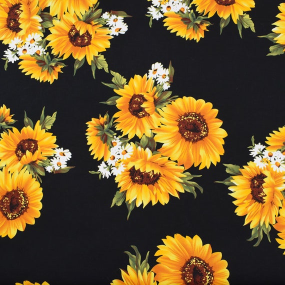 Sunflowers in black reactive dyeing stretch cotton fabric for Etsy