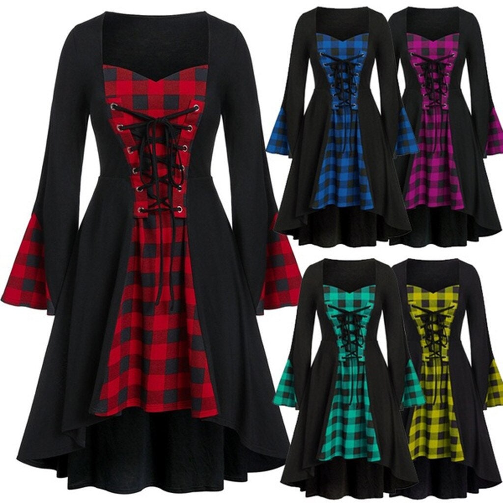 Autumn Women Dress Goth Plaid Shirts Female Plus Size S-5xl | Etsy