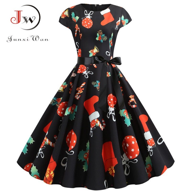 Elegant Women Christmas Dress Santa Claus Plaid Print Short Etsy