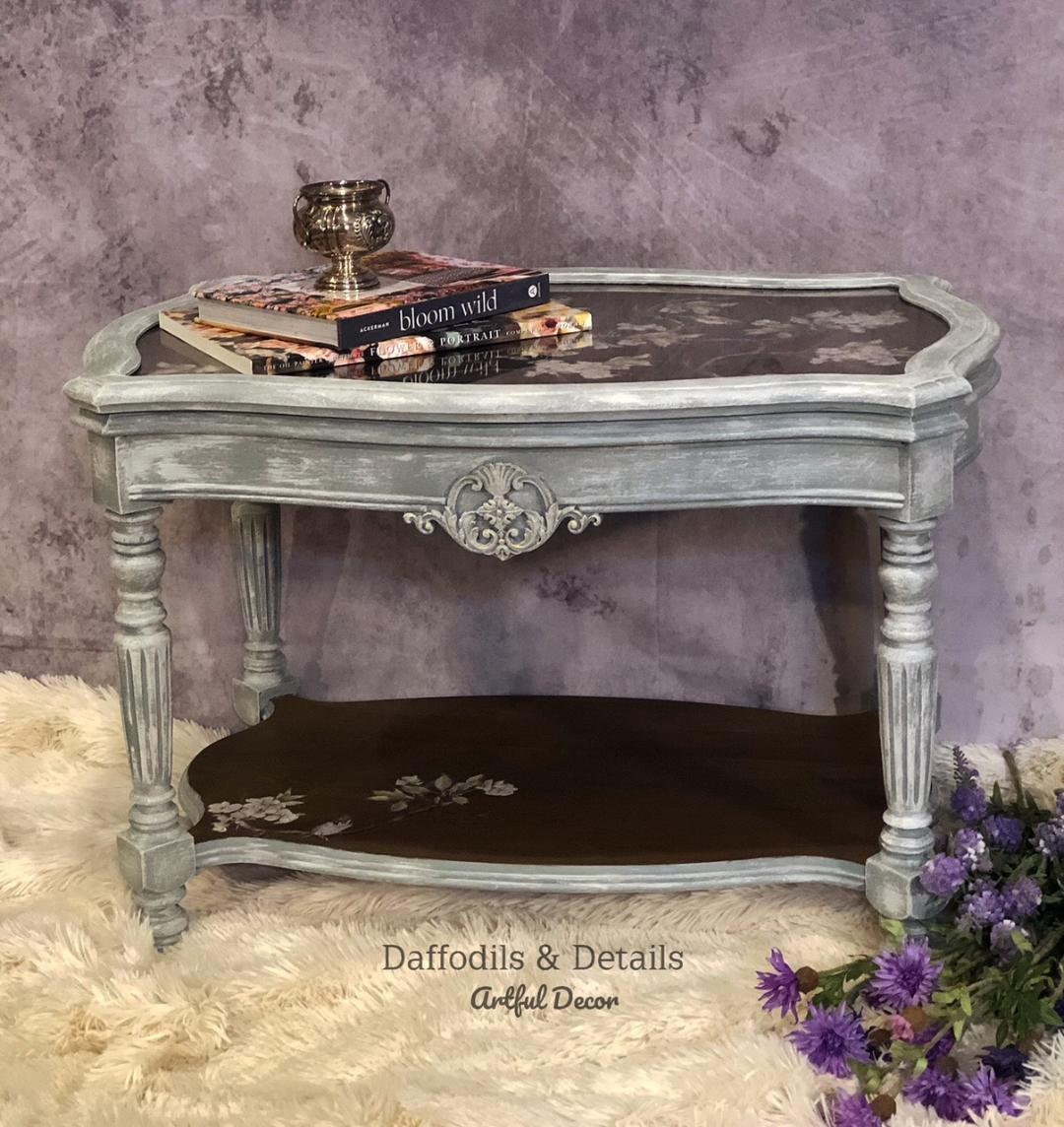 Small Vintage Coffee Table, Glass Top, Hand Painted Etsy