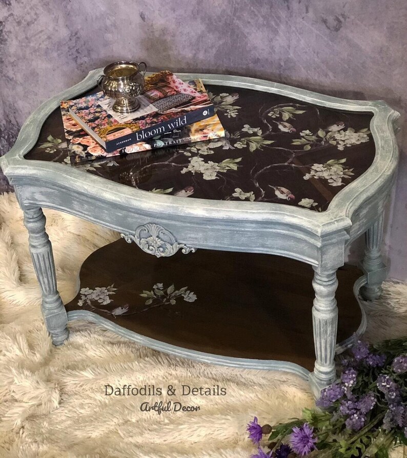 Small Vintage Coffee Table, Glass Top, Hand Painted Etsy