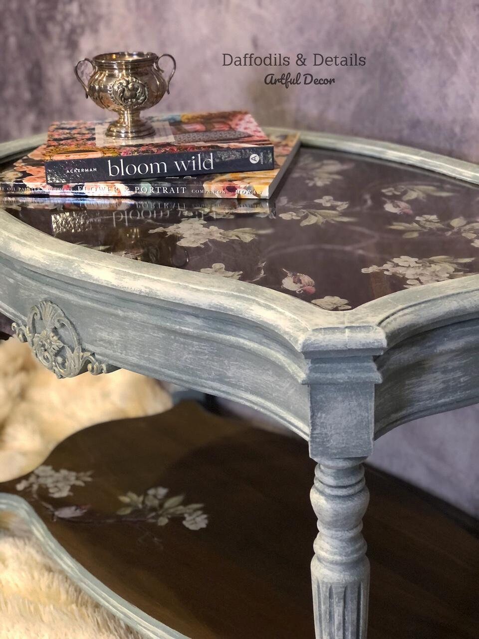 Small Vintage Coffee Table, Glass Top, Hand Painted Etsy