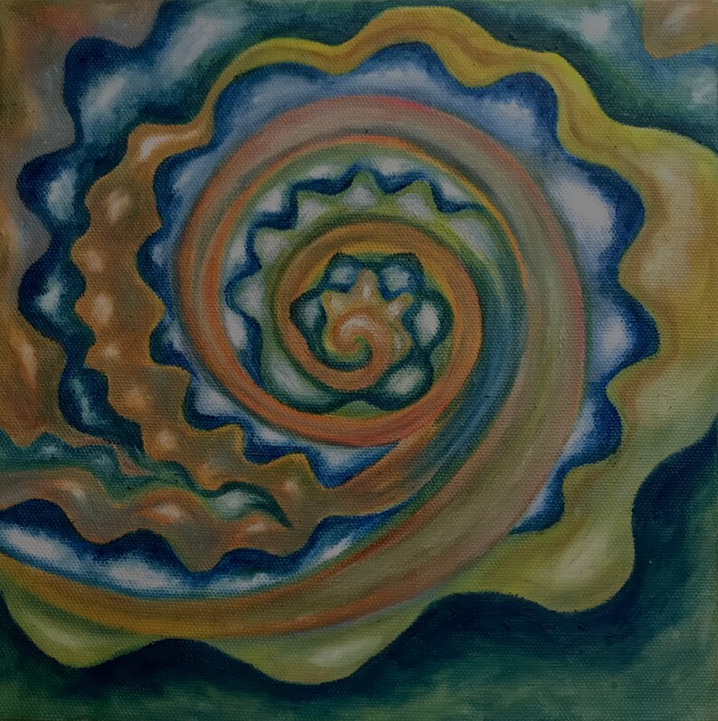 Colorful spiral painting. Graceful lines. Oil Paint Etsy