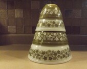 Vintage Pyrex Spring Blossom Green Crazy Daisy Mixing Nesting Bowl Set 401 402 403 404