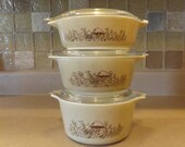 Vintage Pyrex Forest Fancies Mushroom Casseroles With Lids 471 472 473
