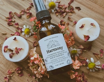 Harmony Face Mist, Botanical Face Toner with Aloe, Chamomile, and Rose, Rose Water, Organic Skincare, Vegan and Cruelty Free, Sensitive Skin