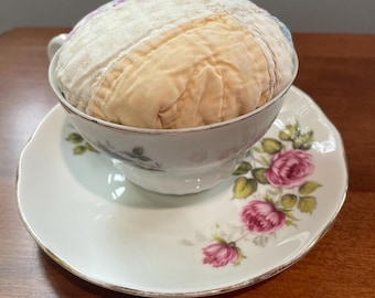 Vintage Quilt Tea Cup Pin Cushion