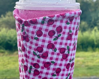 Cherry Plaid Insulated Drink Cozy