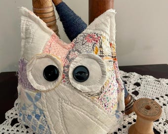 Vintage Quilt Owl Pillow