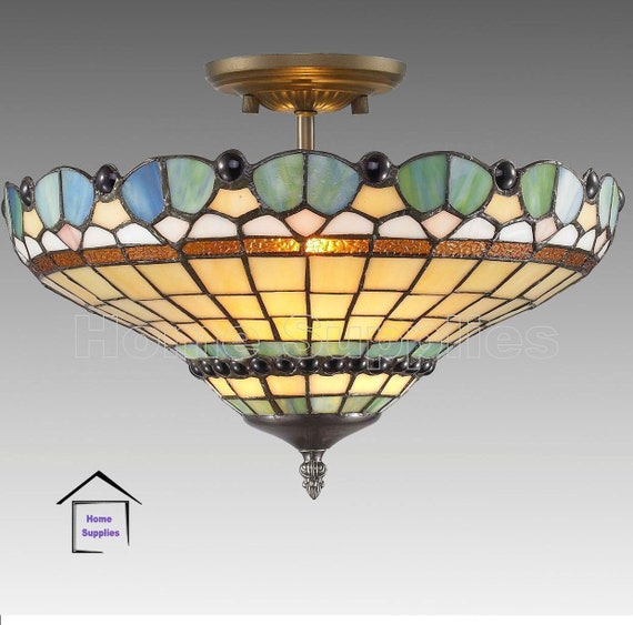 Tiffany Style Glass 16 Semi Flush Ceiling Light Designer Stunning Ceiling Lights Uk