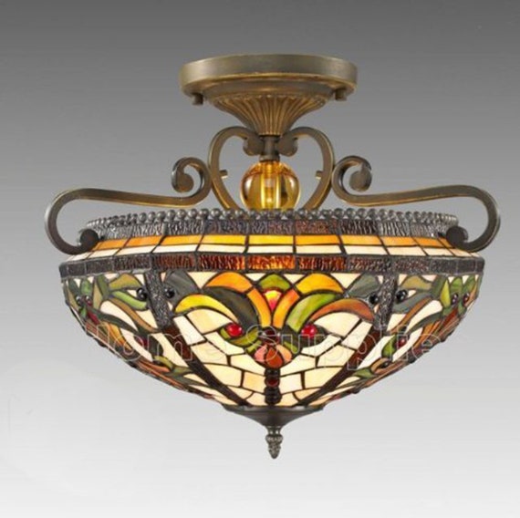 Handmade Stained Glass Tiffany Semi Flush Ceiling Light Buy Etsy