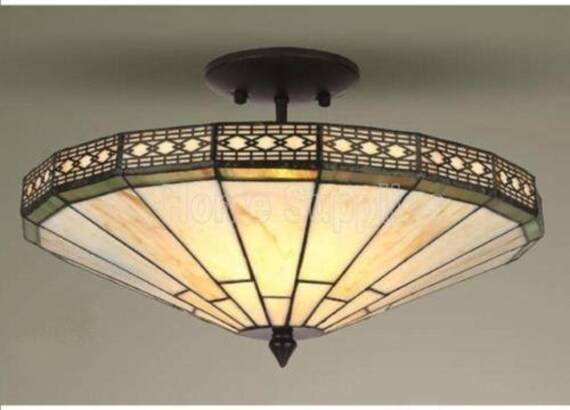 2 X Tiffany Style Glass 16 Semi Flush Ceiling Light Etsy