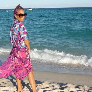 Kimono Sexy Chiffon Bikini Cover Up Kimono Beach Kaftan Abstract Boho Style One Size