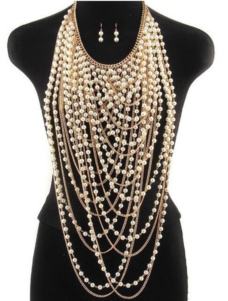 Body Chain Pearl Necklace Long Pendant Necklace Body Etsy