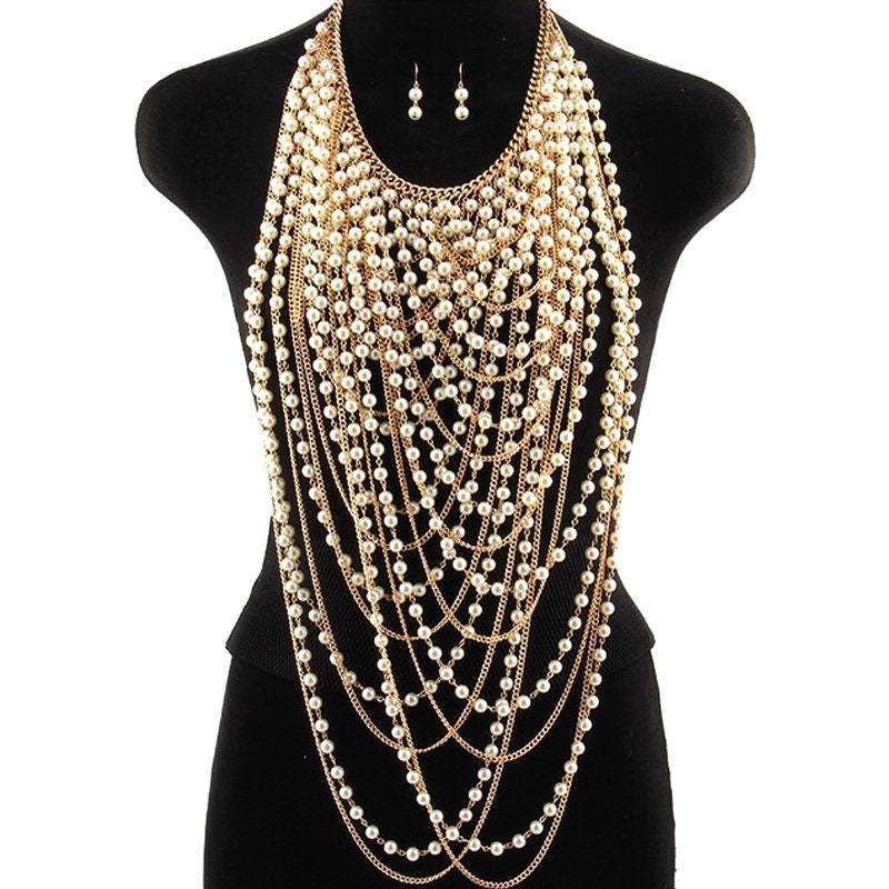 Body Chain Pearl Necklace Long Pendant 