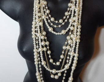 Body Chain, Pearl necklace, Long Pendant necklace, Body jewelry gold, shoulder chain, Shoulder Necklace, Layered Body Chain