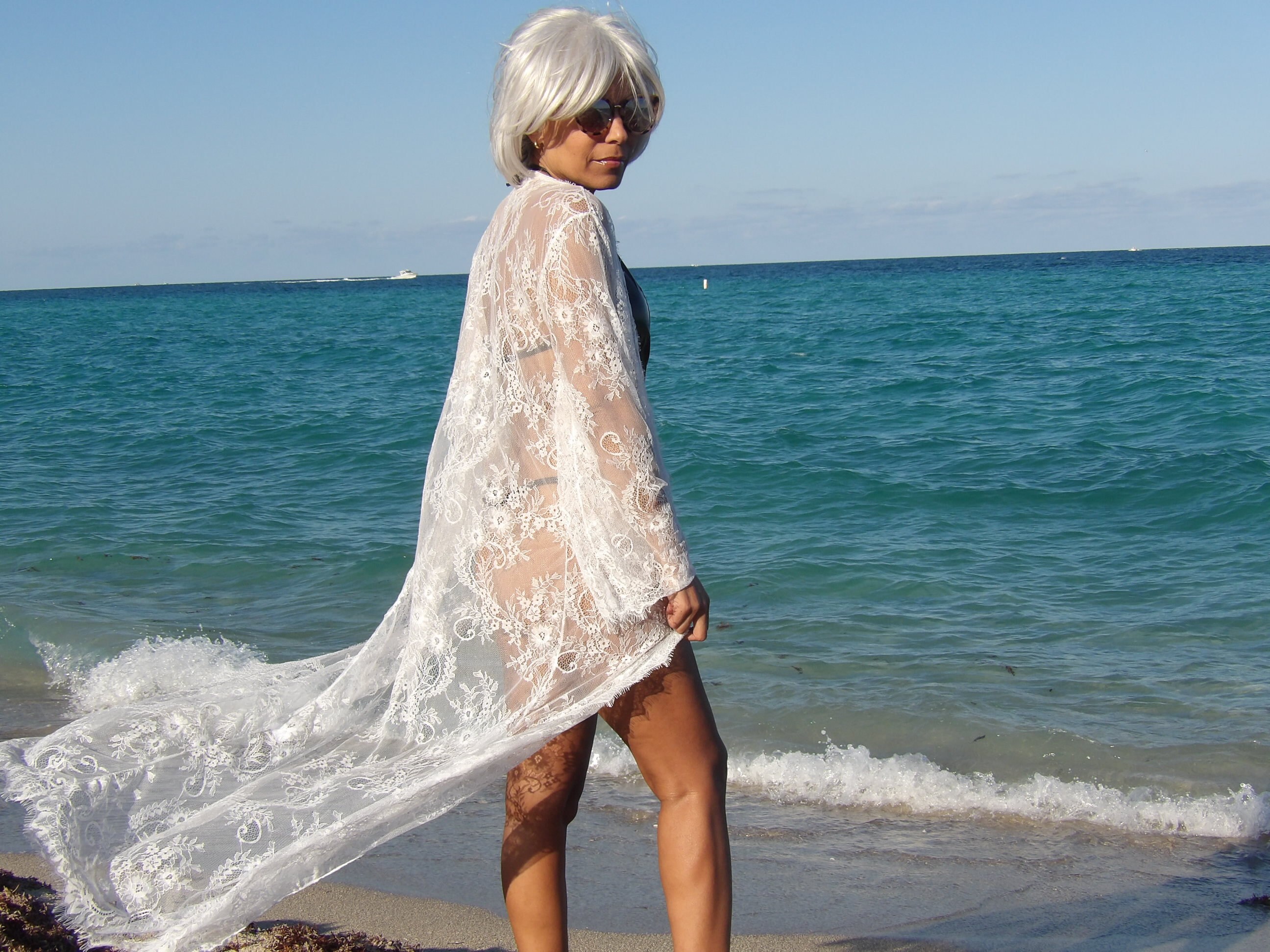 Delicate Lace Kimono Bikini Cover up 