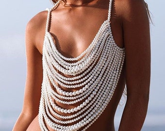 Boho Imitation Pearls Beads Statement Jewelry Layered Body Chain