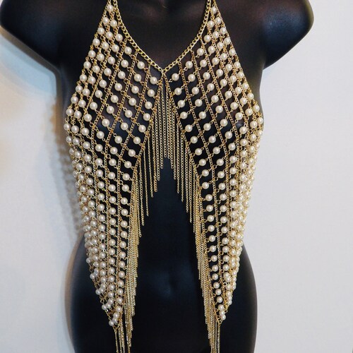 Body Chain Pearl Necklace Long Pendant Necklace Body Etsy