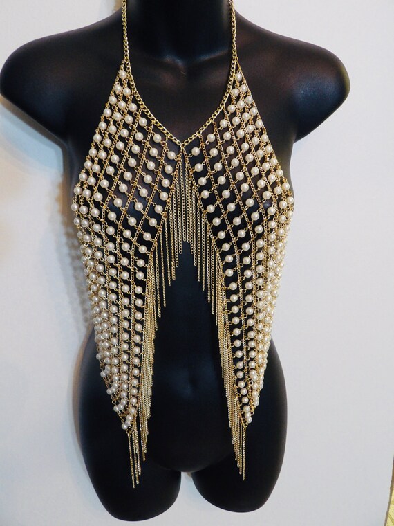 Long Tassel Bib Body Chain Long Dress Body Jewelry Necklace Bikini Necklace 
