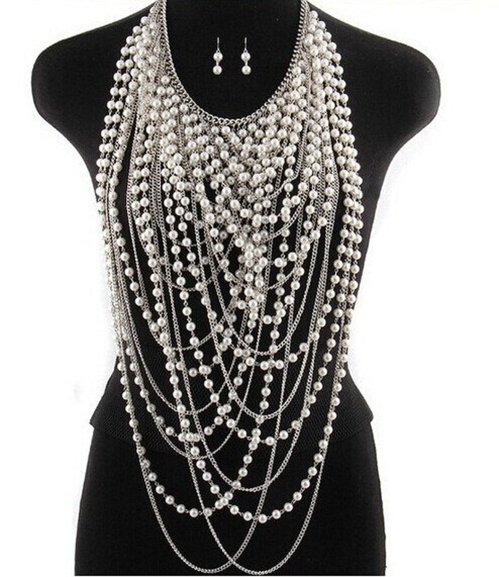 Body Chain Pearl Necklace Long Pendant Necklace Body Etsy