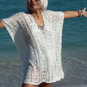 Badeanzug Cover Up Strand Gehäkeltes Kleid rein weiß