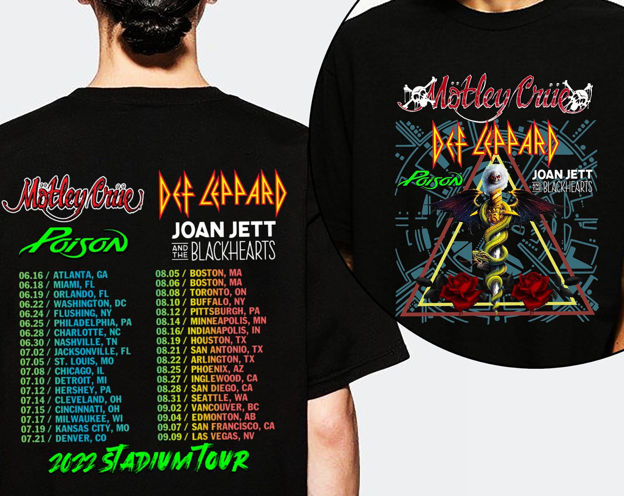 Discover The Stadium Tour Motley Crue The Stadium Tour 2022 Doppelseitiges T-Shirt