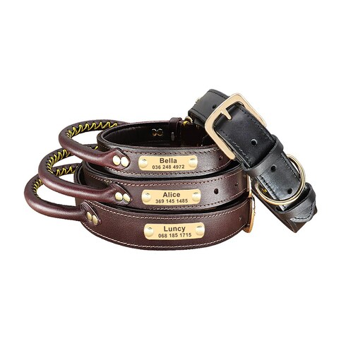 Leather Dog Collar With Handle Adjustable Leather Dog Etsy