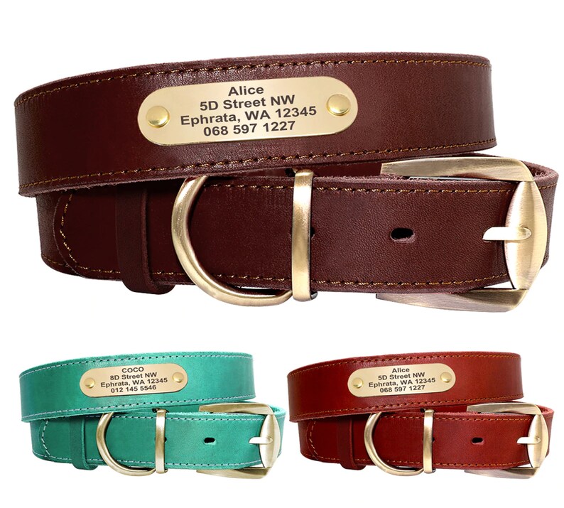 Leather Dog Collar Custom Dog Collar Personalized Leather Pet ID tag Dog Collars Name plate Engraved ID For Boy and Girl Dogs