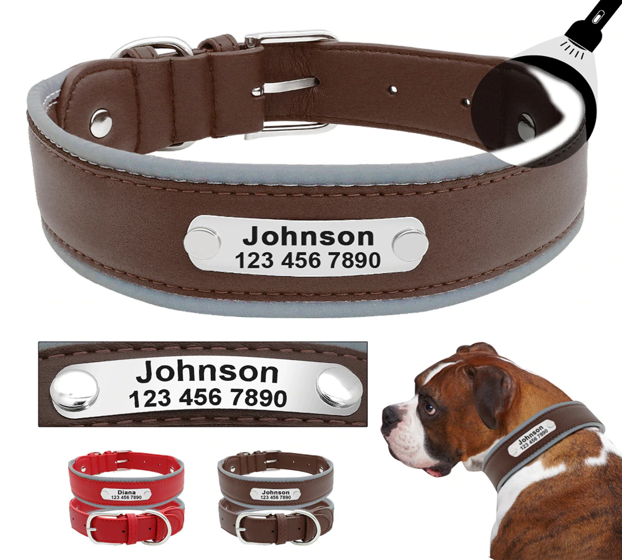 reflective leather dog collar