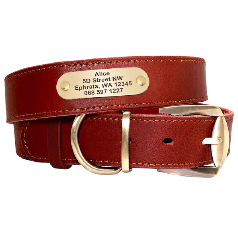 Leather Dog Collar Custom Dog Collar Personalized Leather Pet ID tag Dog Collars Name plate Engraved ID For Boy and Girl Dogs