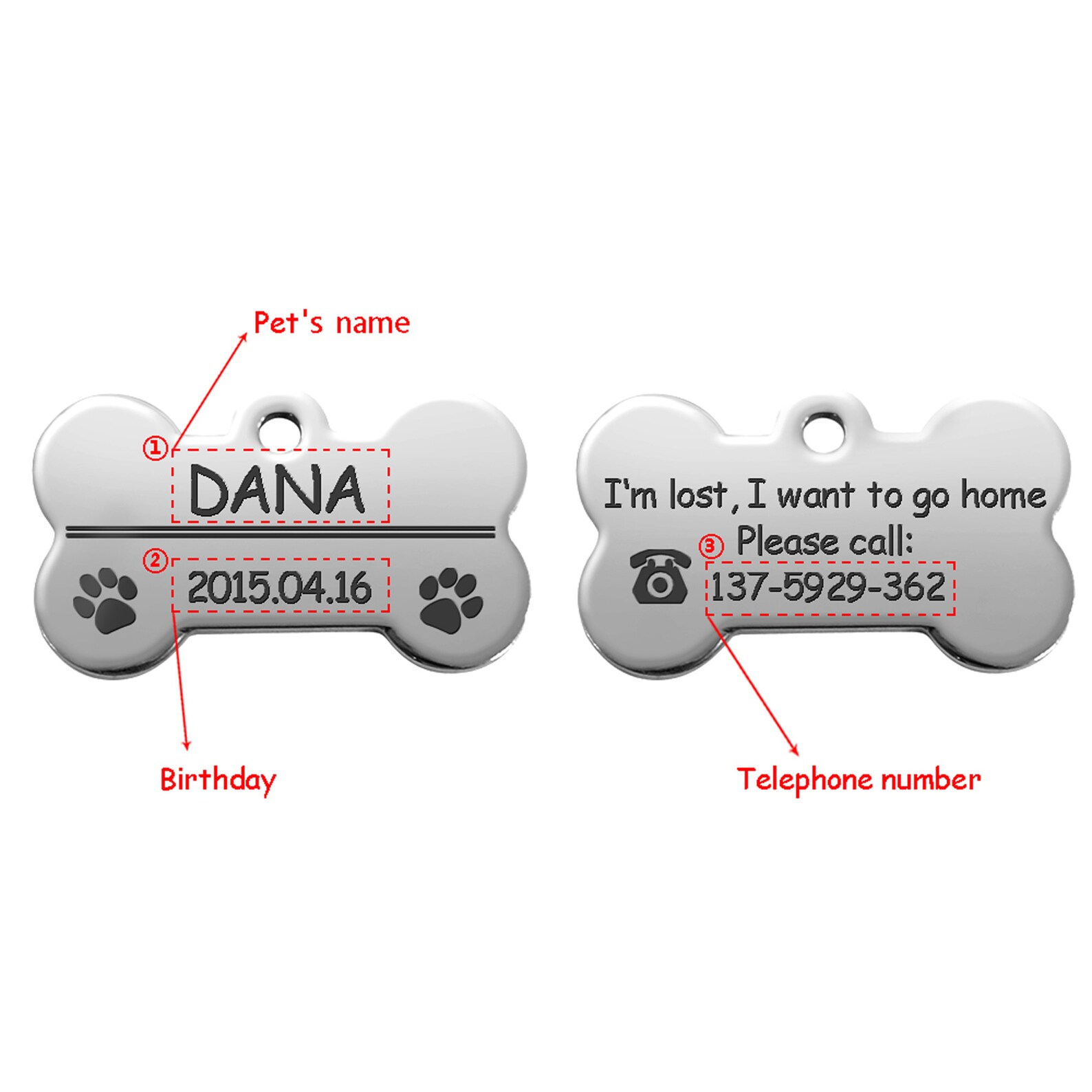 Stainless Steel Pet ID Tags Personalized Customized Dog Cat - Etsy